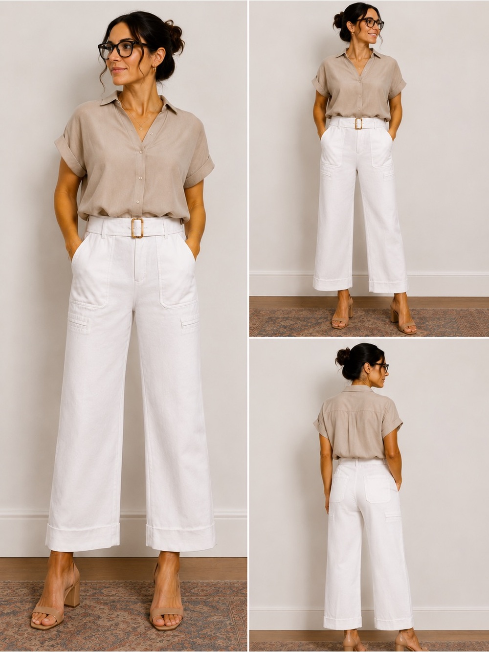 Vince White High-Rise Wide-Leg Belted Pants
